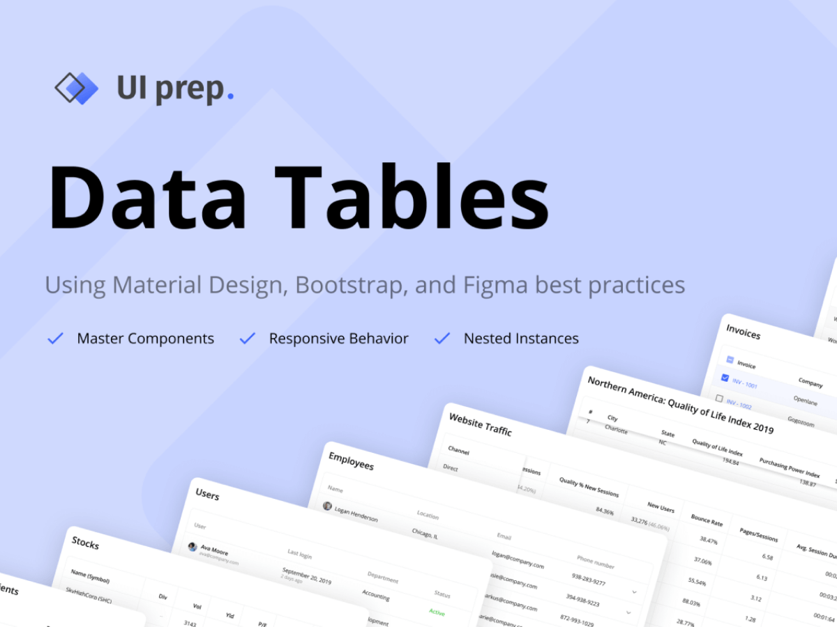 Data Tables Pack for Figma and Adobe XD No 1
