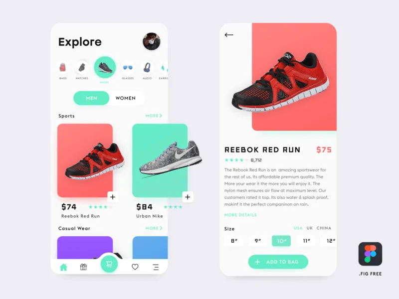 Ecommerce Shoes App for Figma and Adobe XD