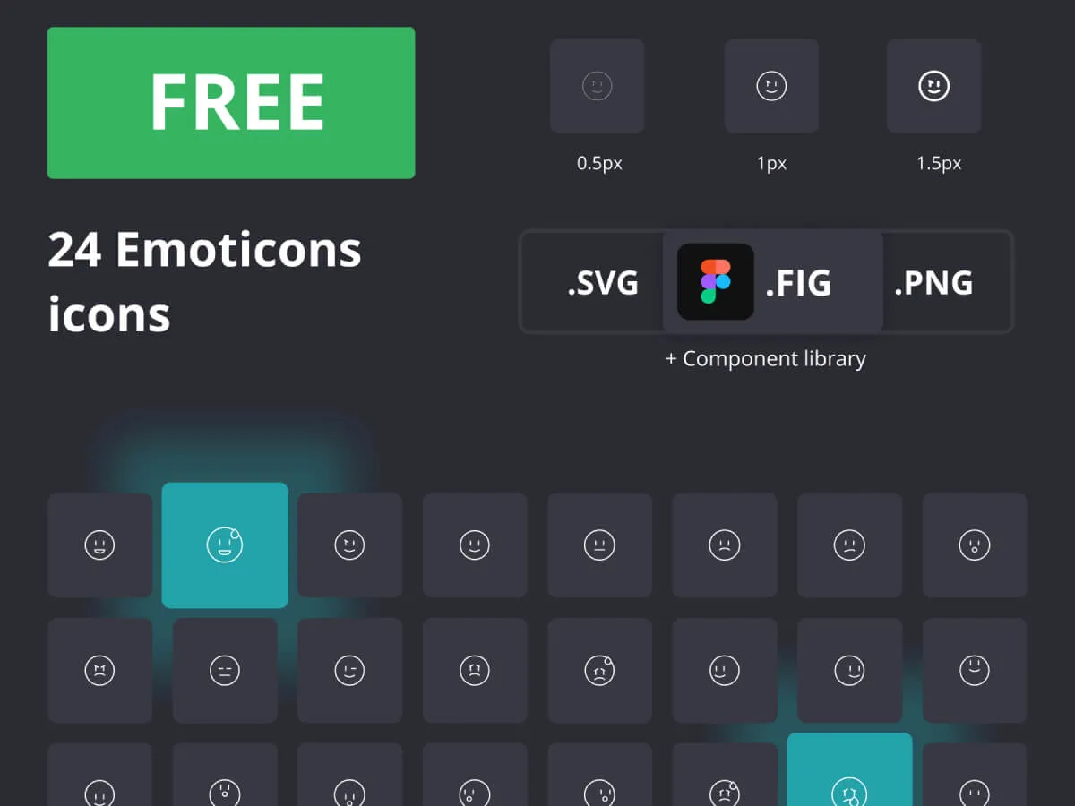Emoticons Icon Set (+24) for Figma and Adobe XD