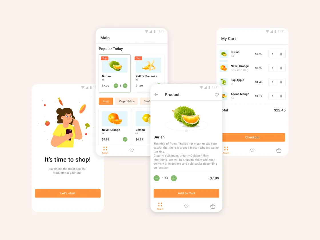 Grocery Shopping app for Figma and Adobe XD