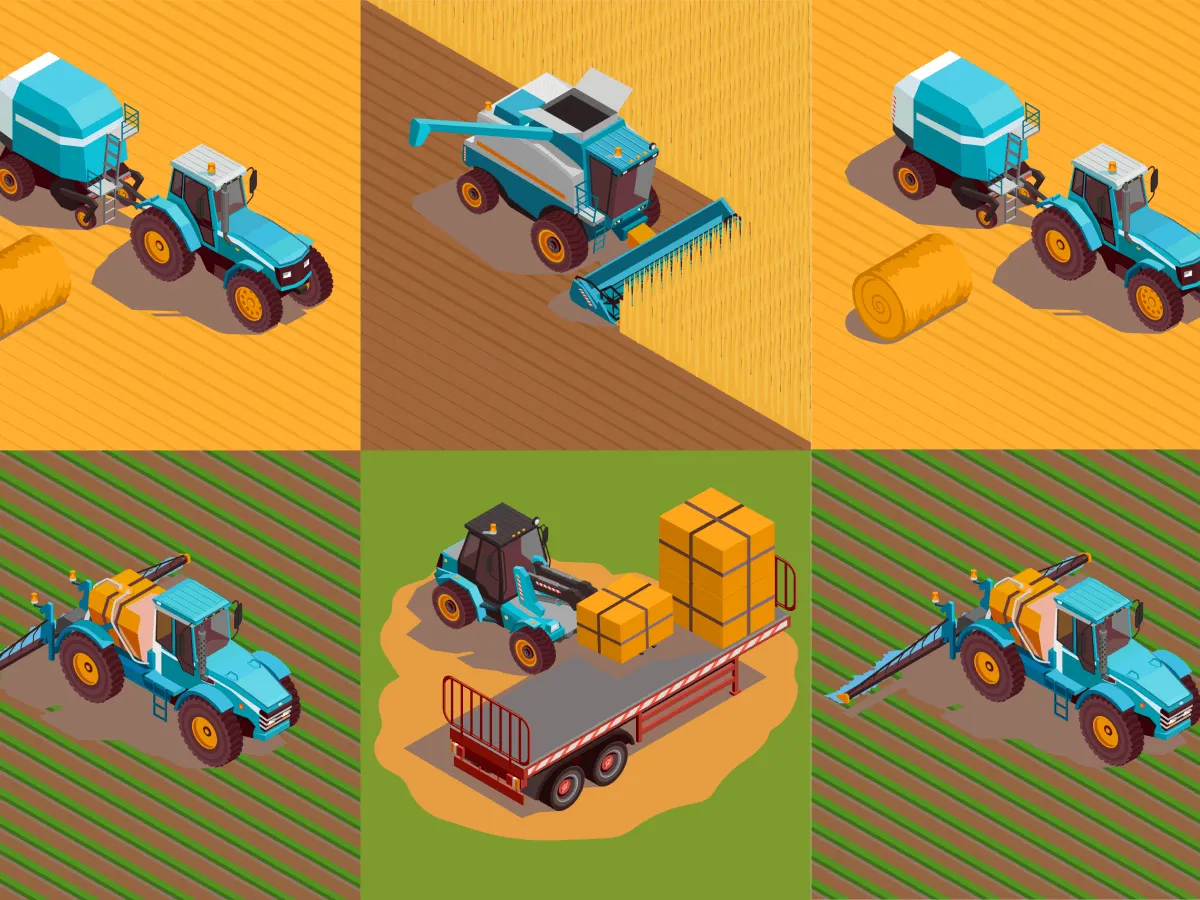 Isometric Agricultural Machines Illustrations for Figma and Adobe XD