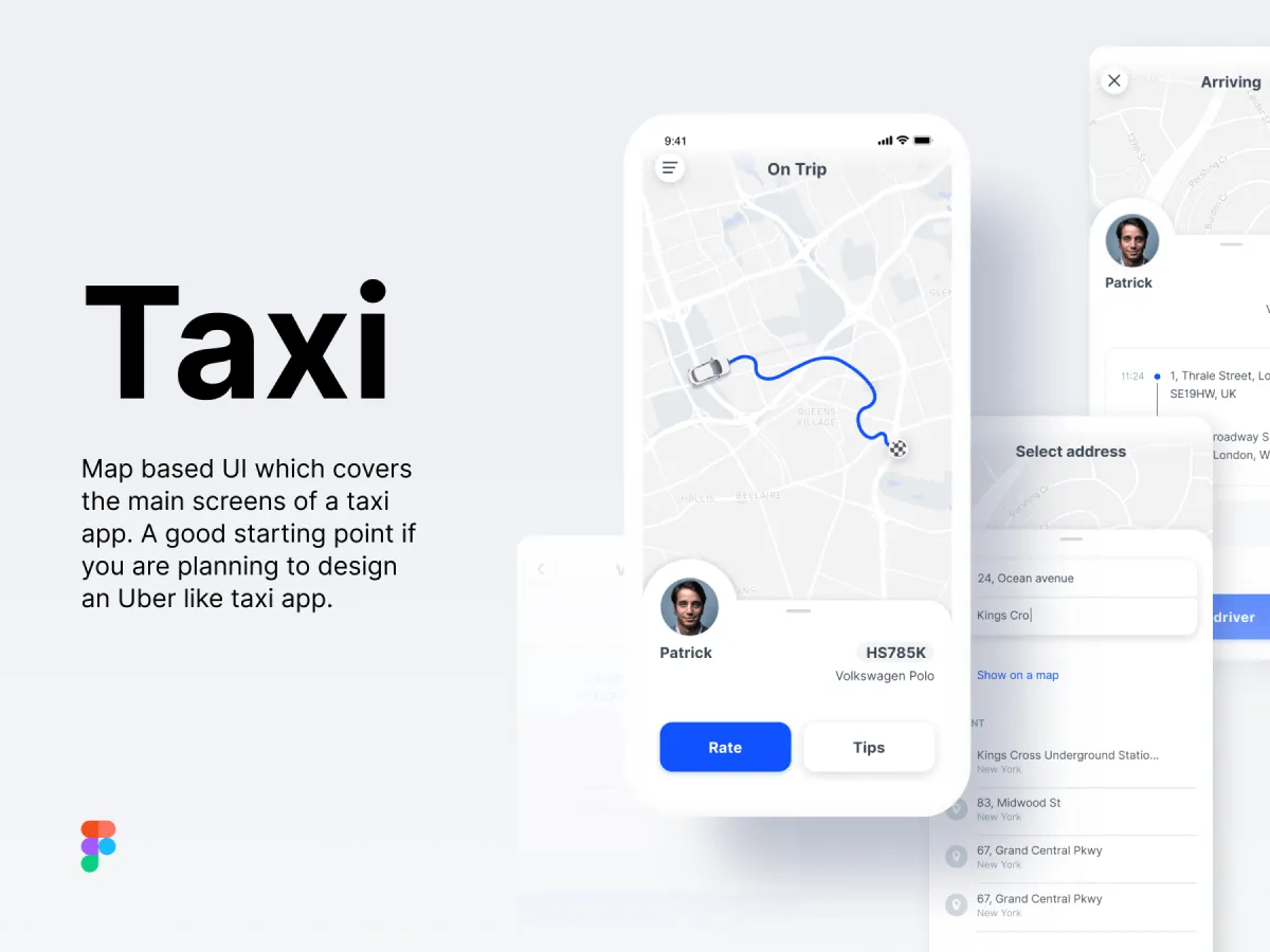 Minimal Taxi App UI Kit for Figma and Adobe XD No 1