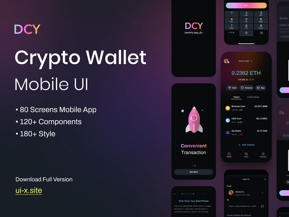 Mobile Crypto Wallet UI Kit for Figma and Adobe XD No 1