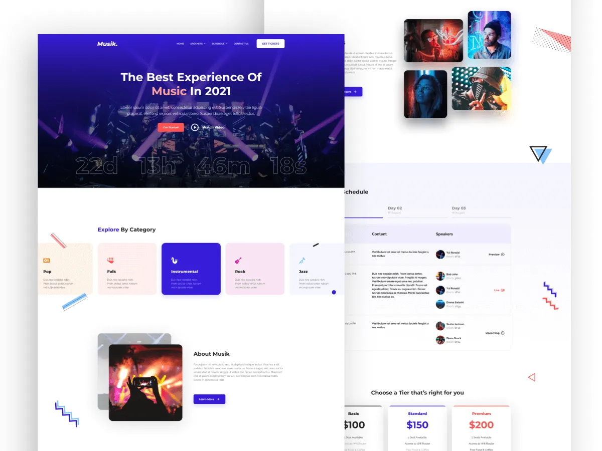 Music Concert Landing Page UI Kit for Figma and Adobe XD