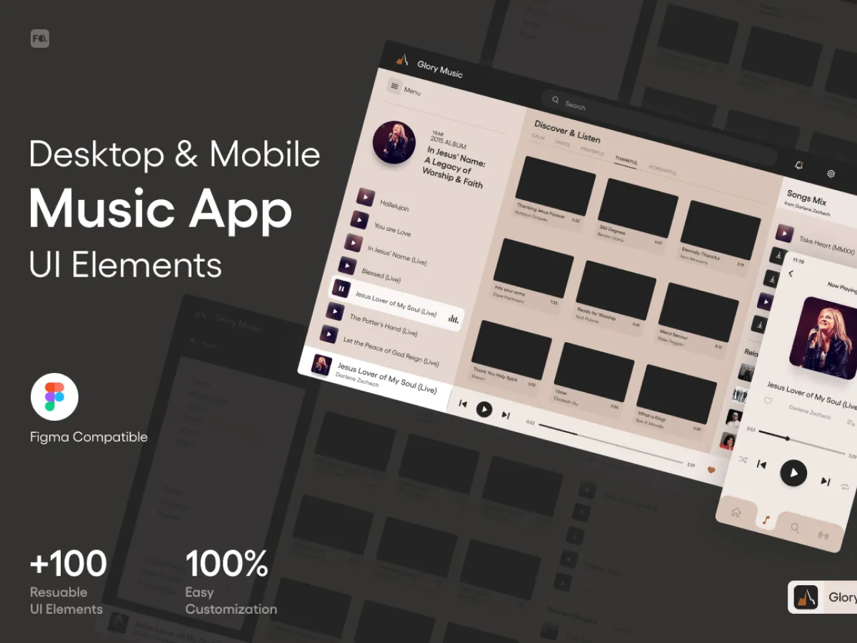 Music UI Kit for Desktop and Mobile for Figma and Adobe XD No 1