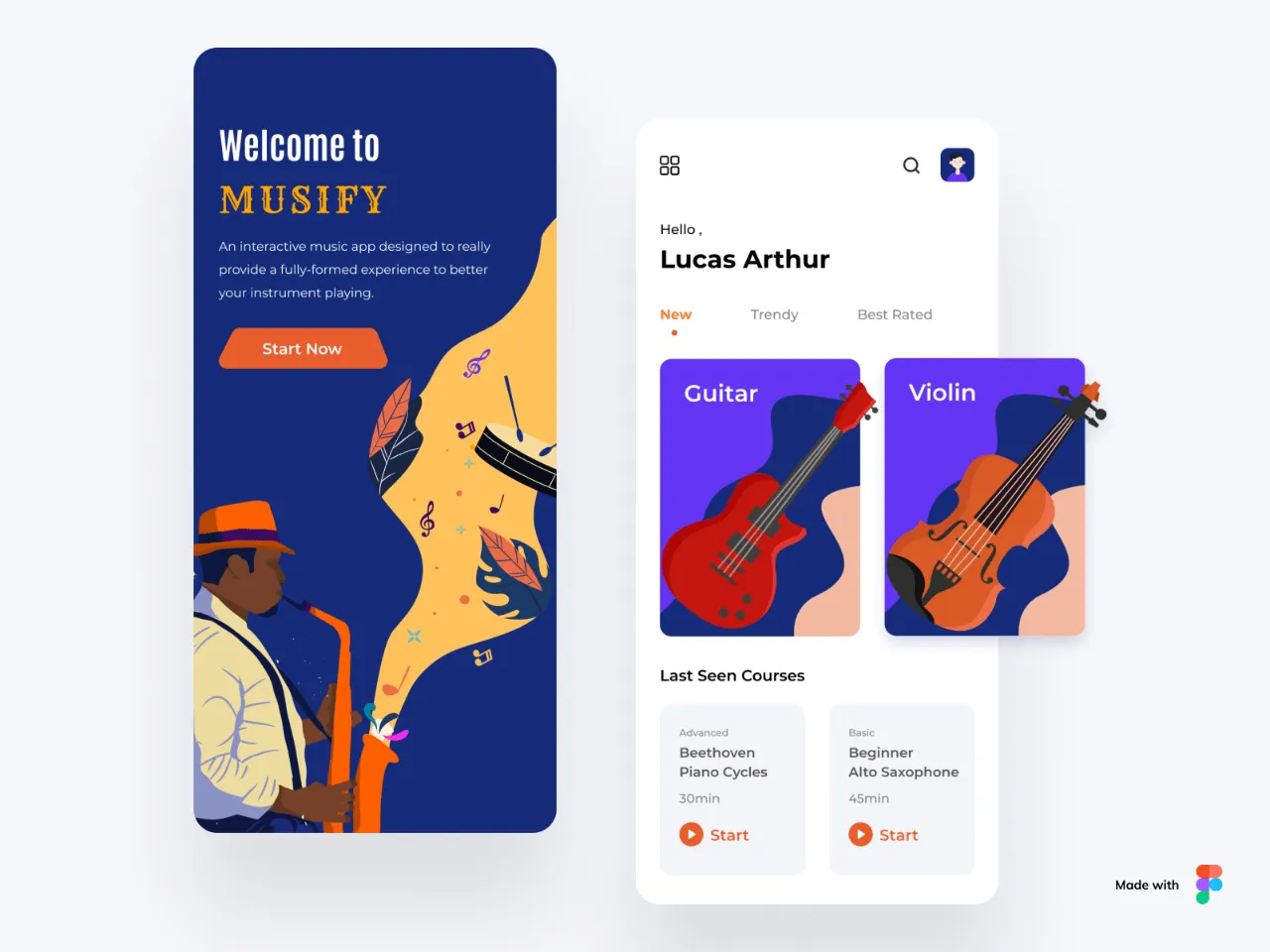Musify App for Figma and Adobe XD