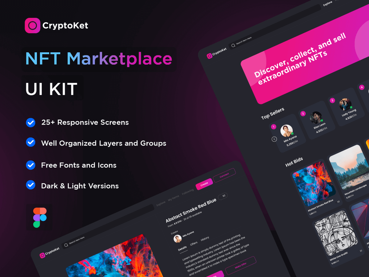 NFT Marketplace UI Kit for Figma and Adobe XD