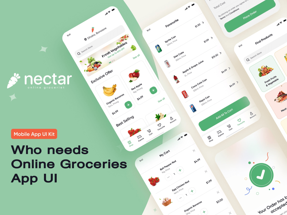 Online Groceries App UI for Figma and Adobe XD