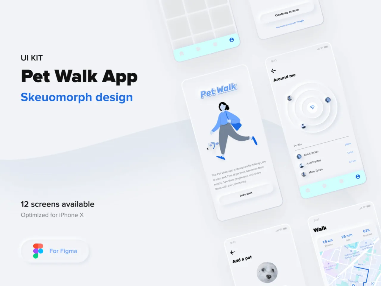 Pet Walk App UI Kit for Figma and Adobe XD