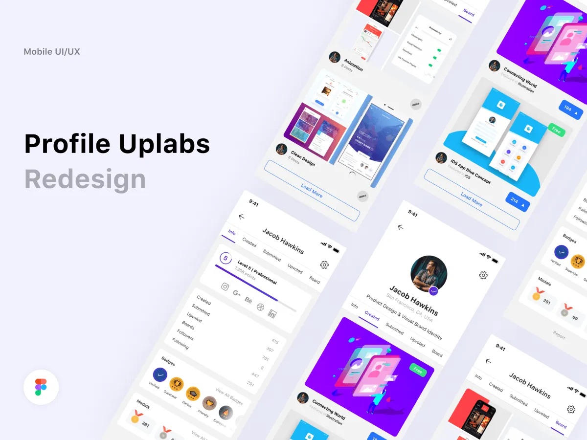 Profile Uplabs Redesign freebie for Figma and Adobe XD