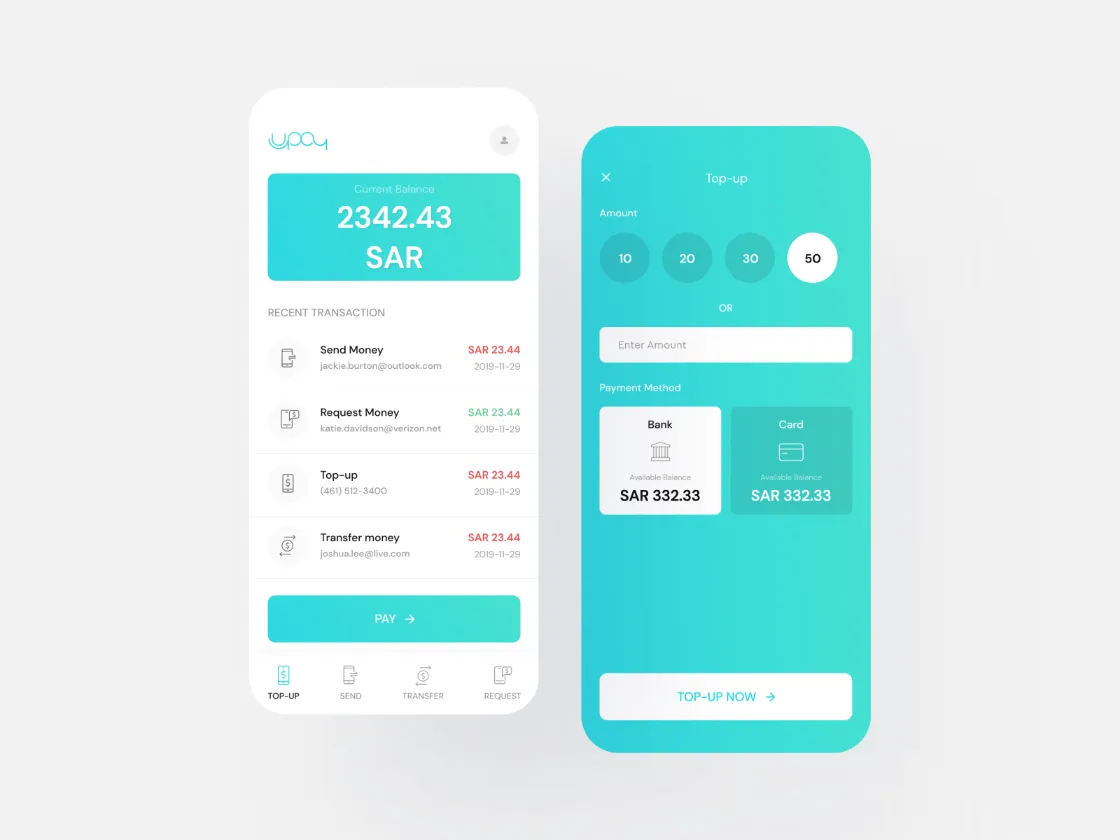 Remittance iOS app for Figma and Adobe XD