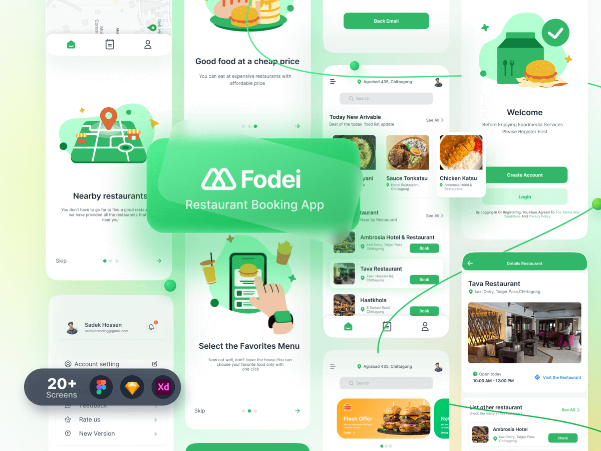 Restaurant Booking App UI Kit for Figma and Adobe XD
