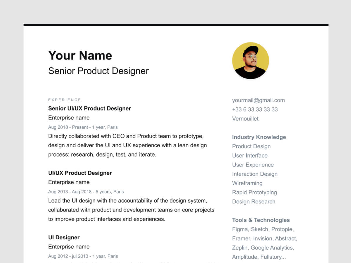 Resume CV Template for Figma and Adobe XD