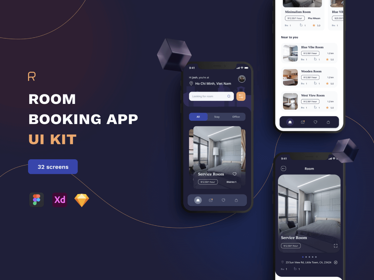 Room Booking App UI Kit for Figma and Adobe XD