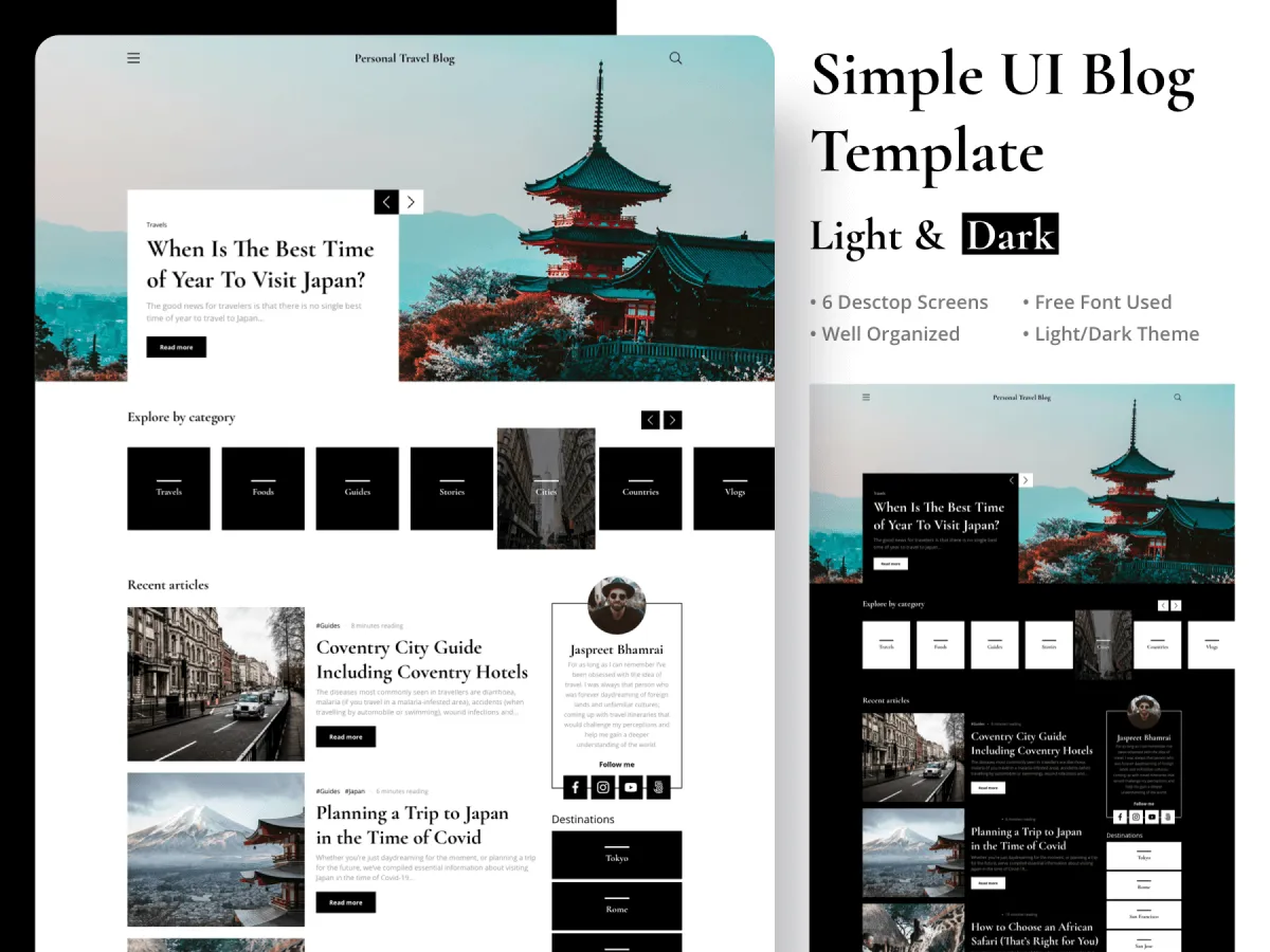 Simple UI Blog Template for Figma and Adobe XD