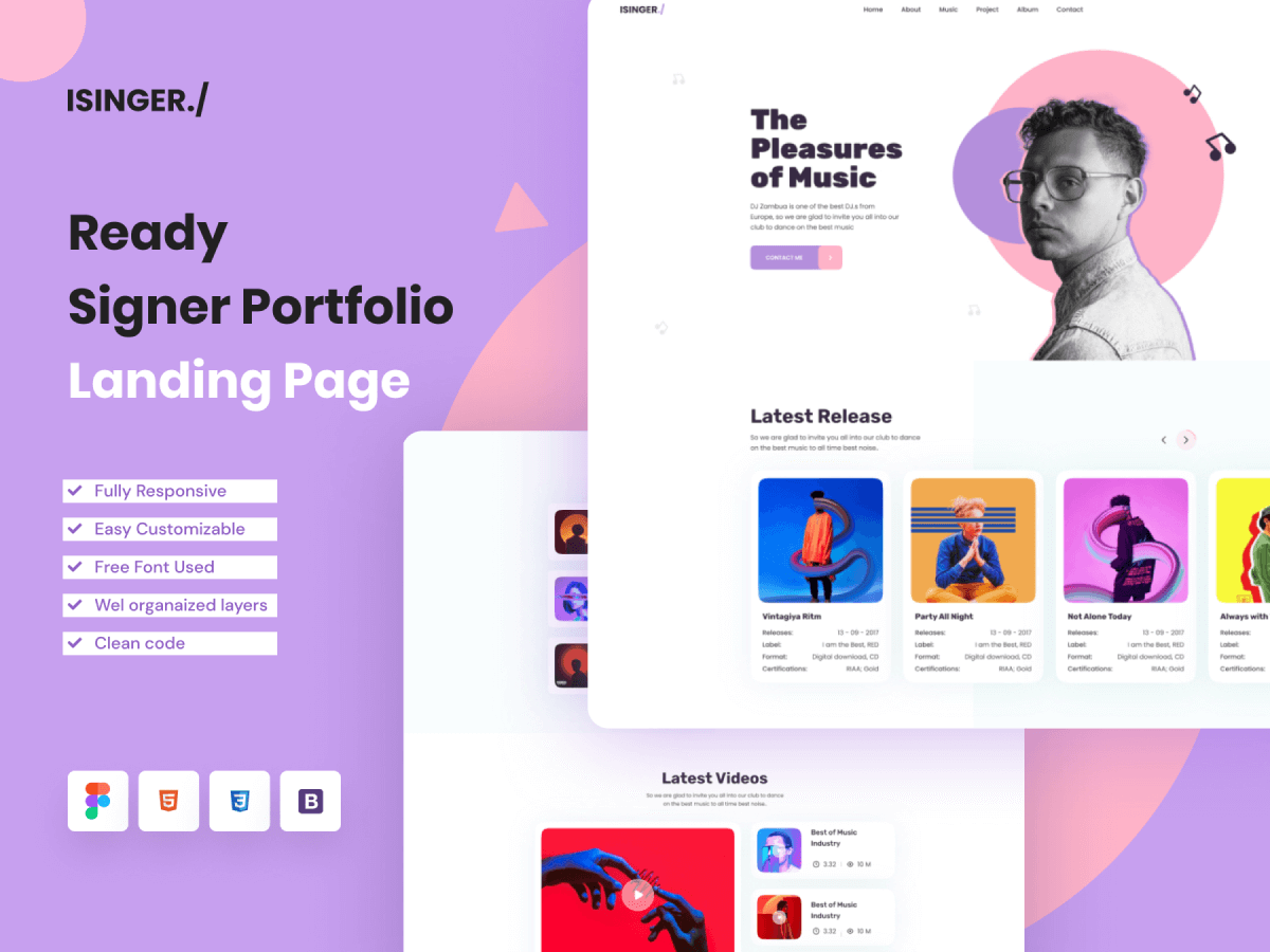 Singer Website for Figma and Adobe XD No 1
