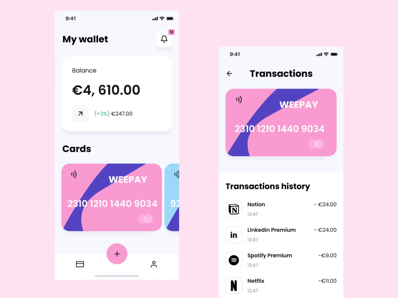 WeePay Wallet App for Figma and Adobe XD