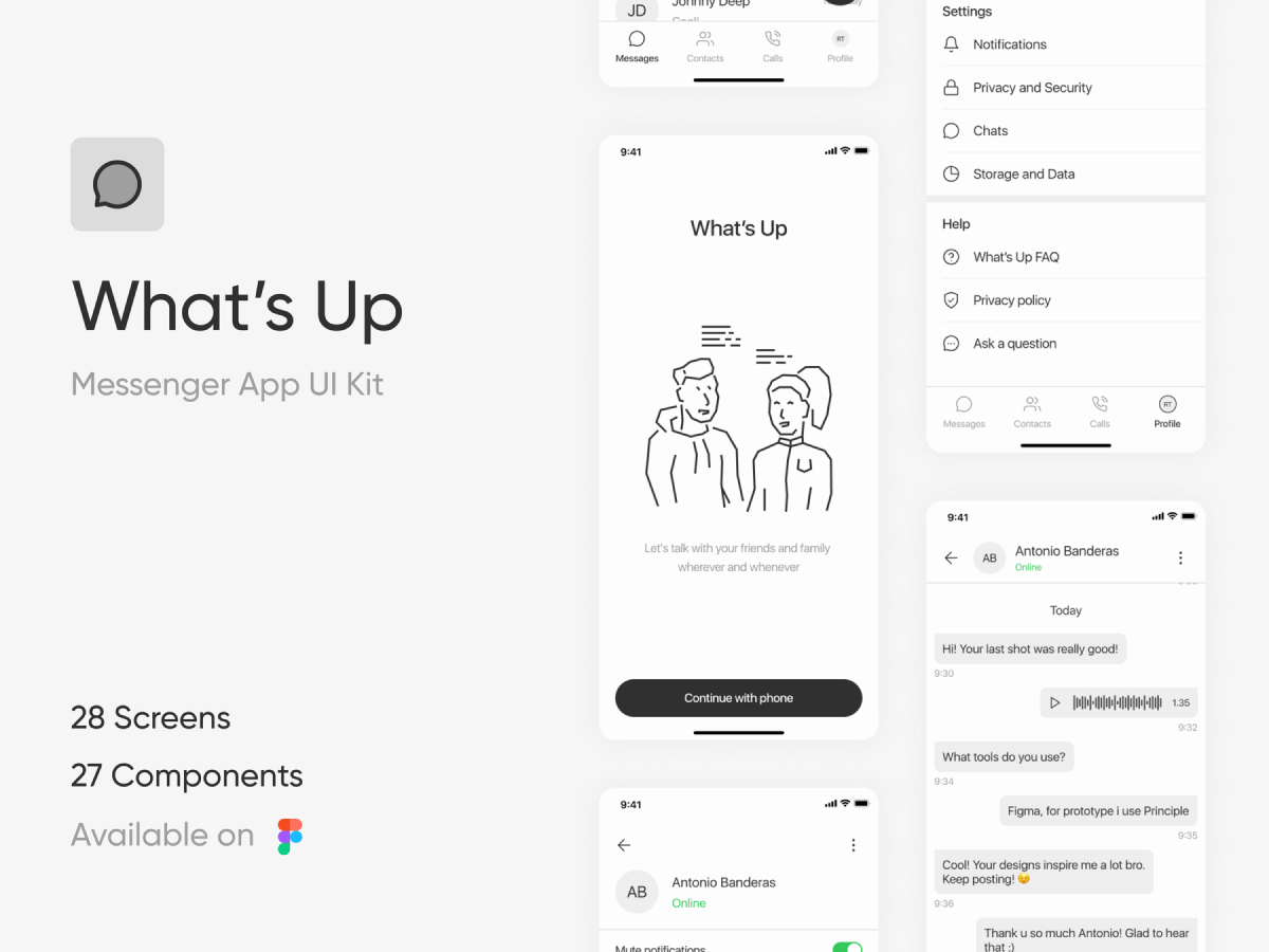 What�s Up � Messenger App UI Kit for Figma and Adobe XD No 1