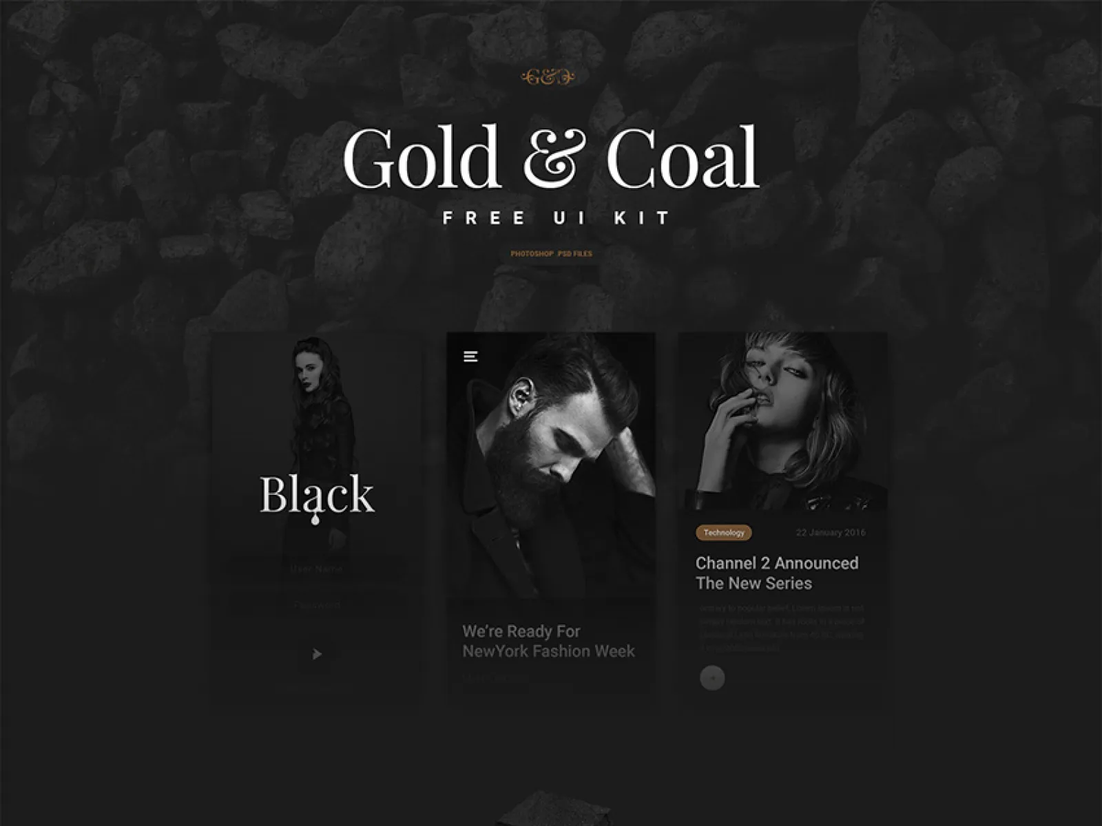 Gold & Coal Free App Design for Figma and Adobe XD