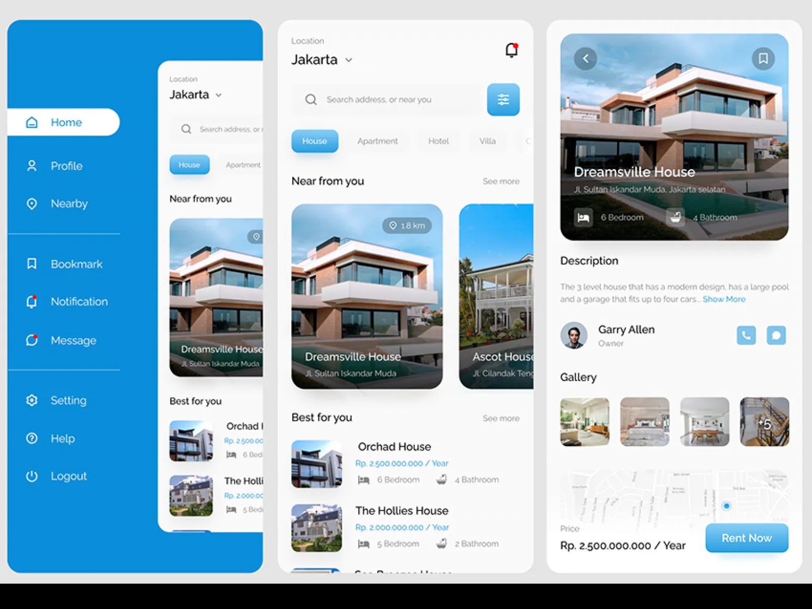 Home Rent App UI Design for Figma and Adobe XD