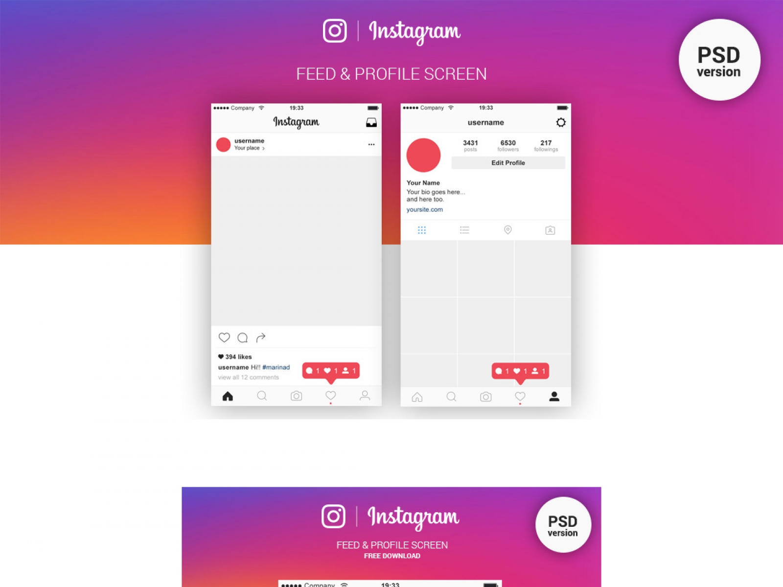 Instagram Feed & Profile UI for Figma and Adobe XD