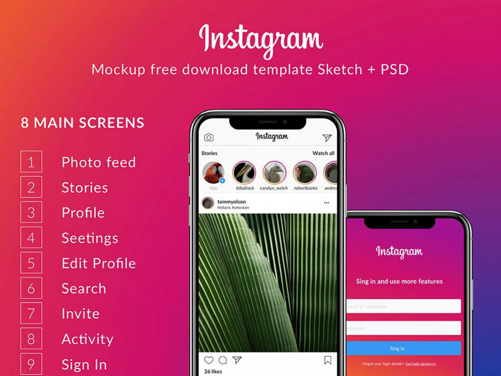 Instagram UI Kit 2018 for Figma and Adobe XD No 1