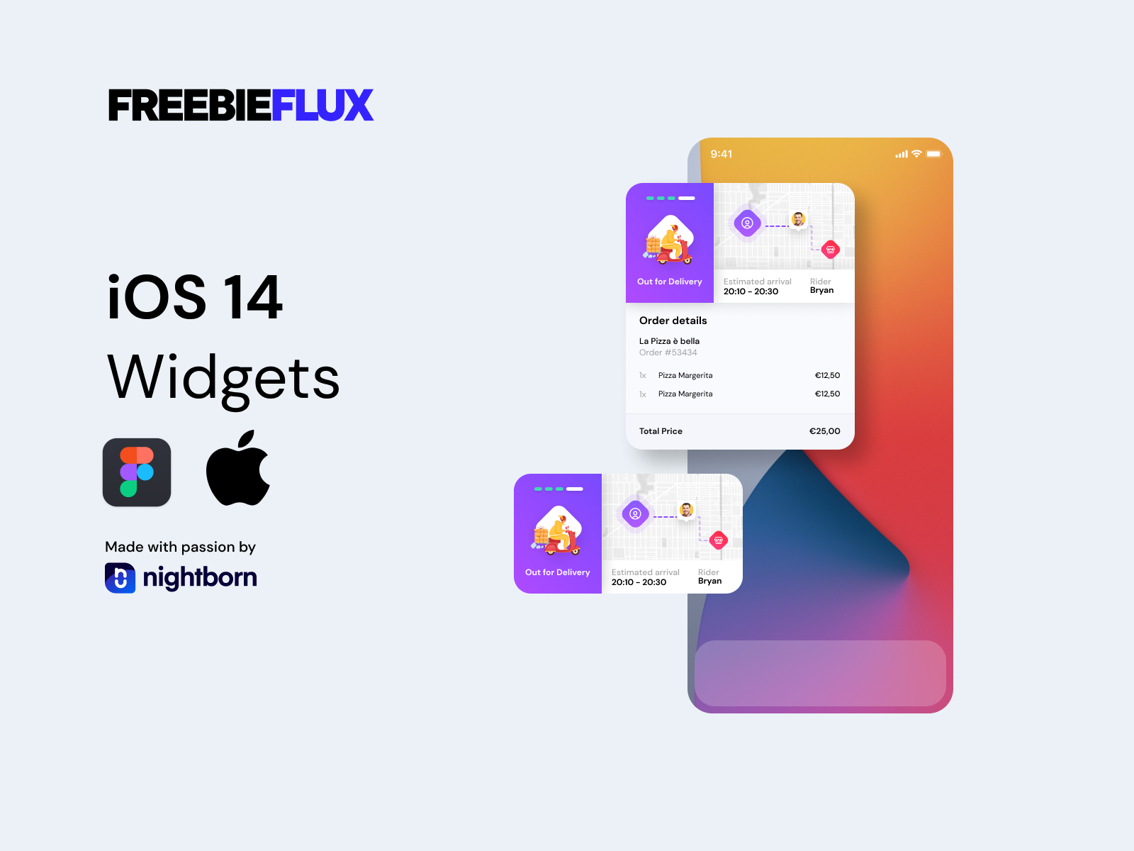 iOS 14 Widget Delivery App UI Kit freebie for Figma and Adobe...
