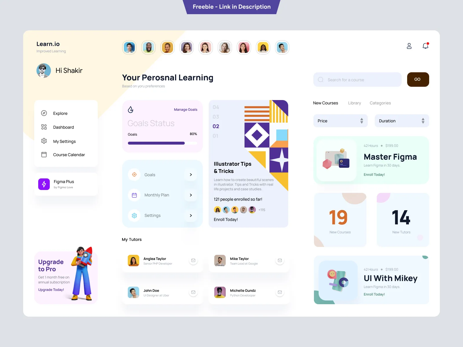 Online Learning Education Dashboard UI Concept for Figma and Adobe XD