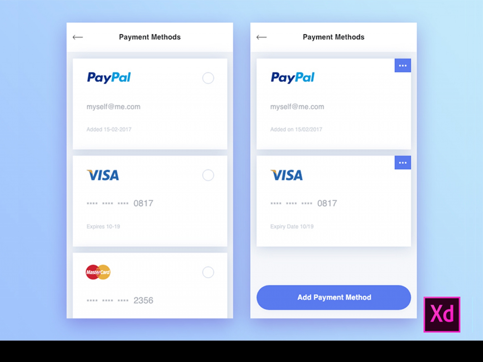 Payment Methods Free UI Kit for Figma and Adobe XD No 1