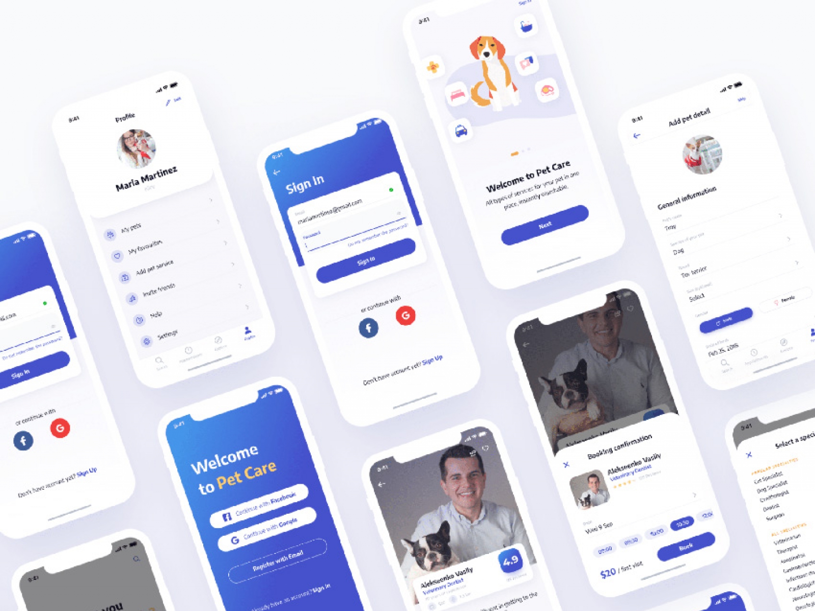 Pet Care Mobile App UI/UX for Figma and Adobe XD