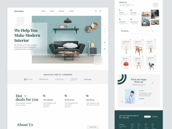 Ecommerce/Shopify Website Landing Page Design For Furniture Company