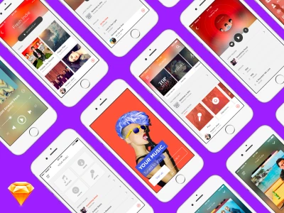 10 Screens Music App Design  - Free template