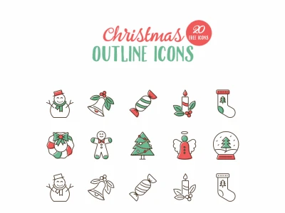 20 Christmas Outline Icons  - Free template