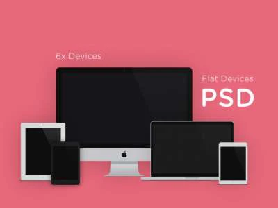 6 Apple Flat Devices Mockup  - Free template