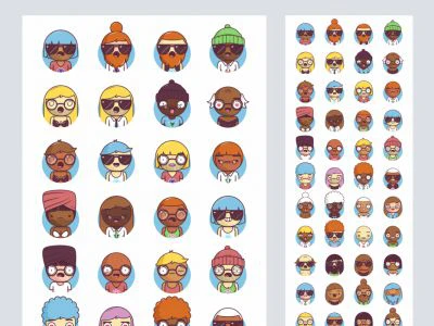 Big Heads Characters Free Illustrations  - Free template