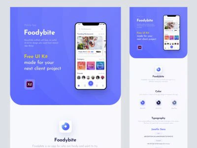 Foodybite - Free UI Kit for Adobe XD  - Free template