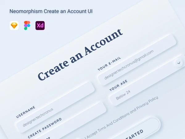 Neomorphism Create an Account  - Free template