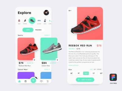 Ecommerce Shoes App  - Free template