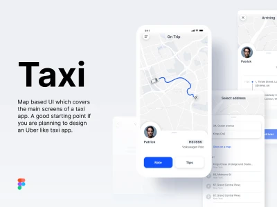 Minimal Taxi App UI Kit  - Free template