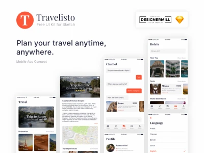 Travelisto App Design UI Kit  - Free template
