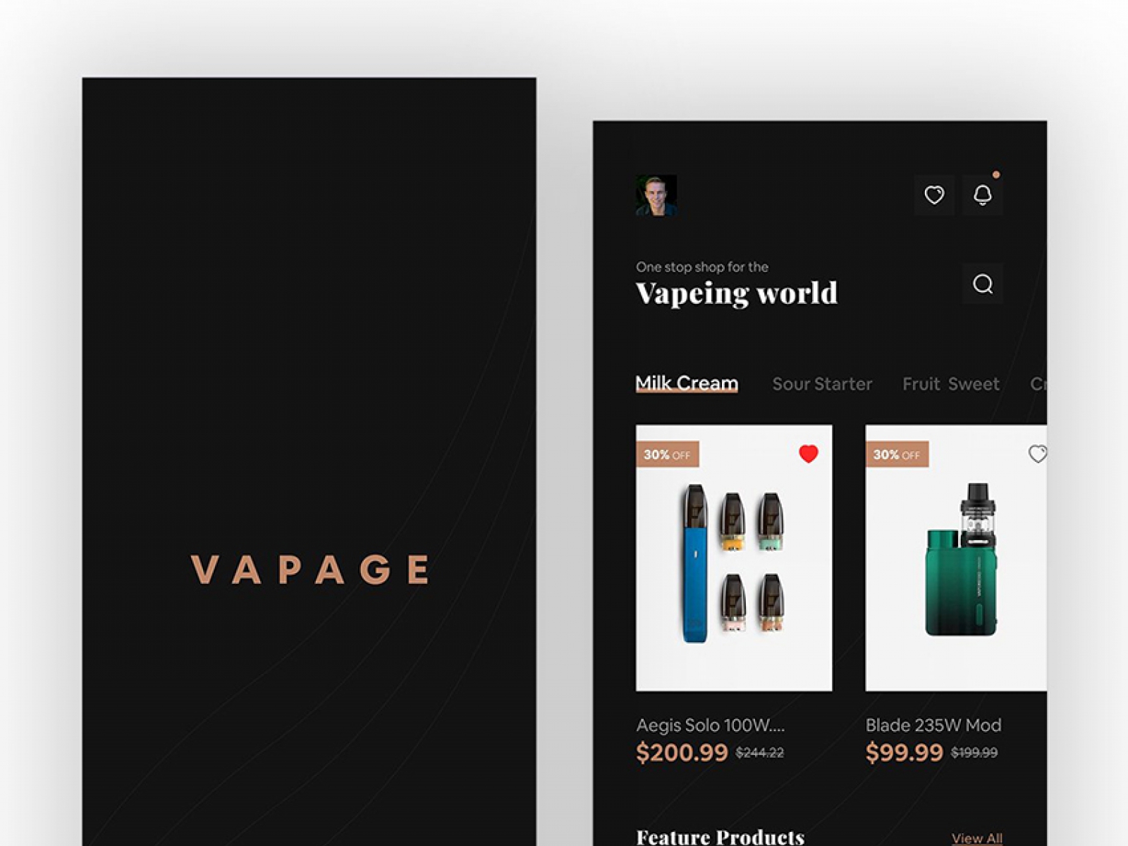 Vapeshop UI concept for Figma and Adobe XD